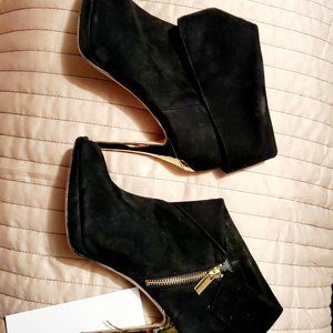 Michael Kors Black Suede, Leather, Gold Mirror, Metal Hardware
